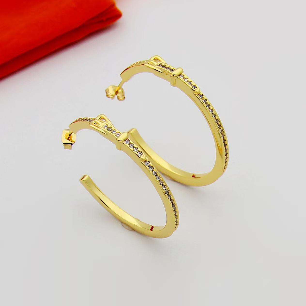 Fashion brand H classic C-shaped belt buckle diamond earrings high-quality 18k gold jewelry for women Z260313