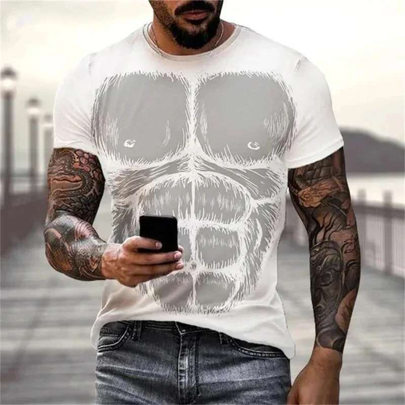 Summer new men's short sleeved 3D printed casual fashion trend cool single item plus size round neck top