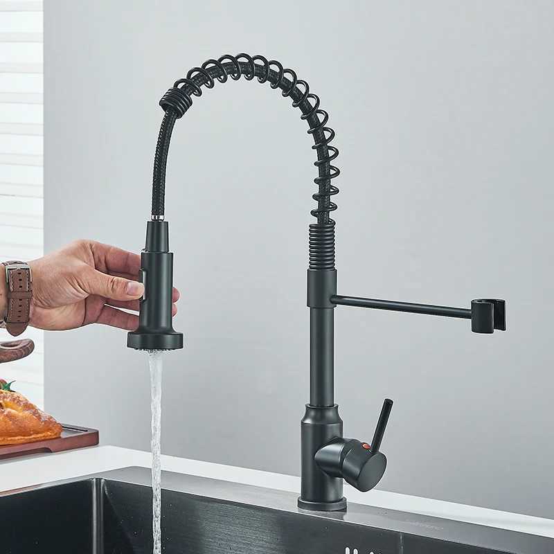 Pl Down Kitchen Faucet Sing Handle Hot Cold Water Mixer Tap 360 Swivel Dual Function Nozzle Kitchen Sink Tap Crane Y251104