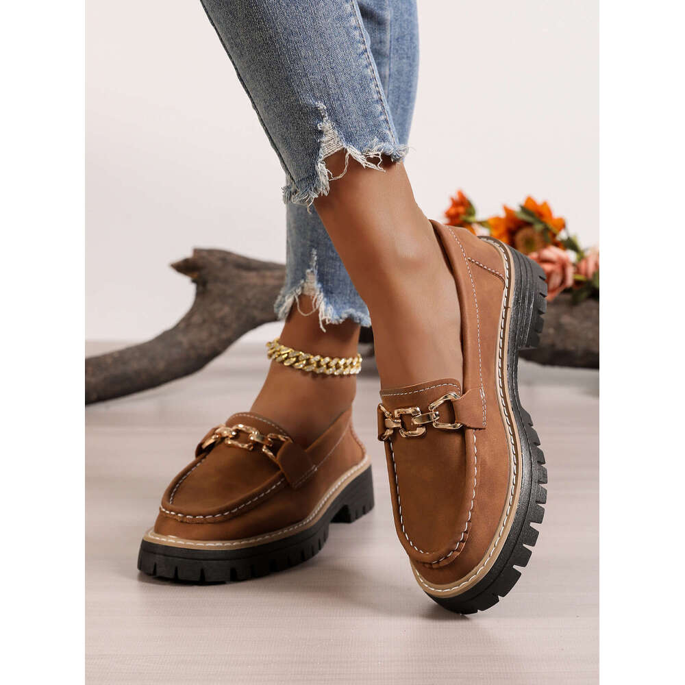 Women's 2025 New Autumn Large Size Designer Shoe British Style Suede Loafers with Heels and Thick Soles Comfortable Casual Shoes