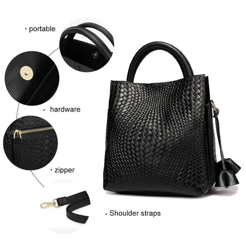 Aidrani A Black Women's Handbag Made Of High-Quality Cowhide Material With Woven Patterns And Emed Patterns, Featuring A La