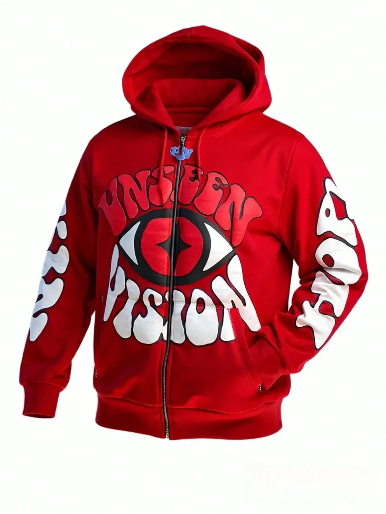 UNSEEN VISION Y2K Red Fall Jacket for Men Eye Pattern Zip Up Hoodie AutumnWinter Fashion Halloween Jacket Unisex 251028