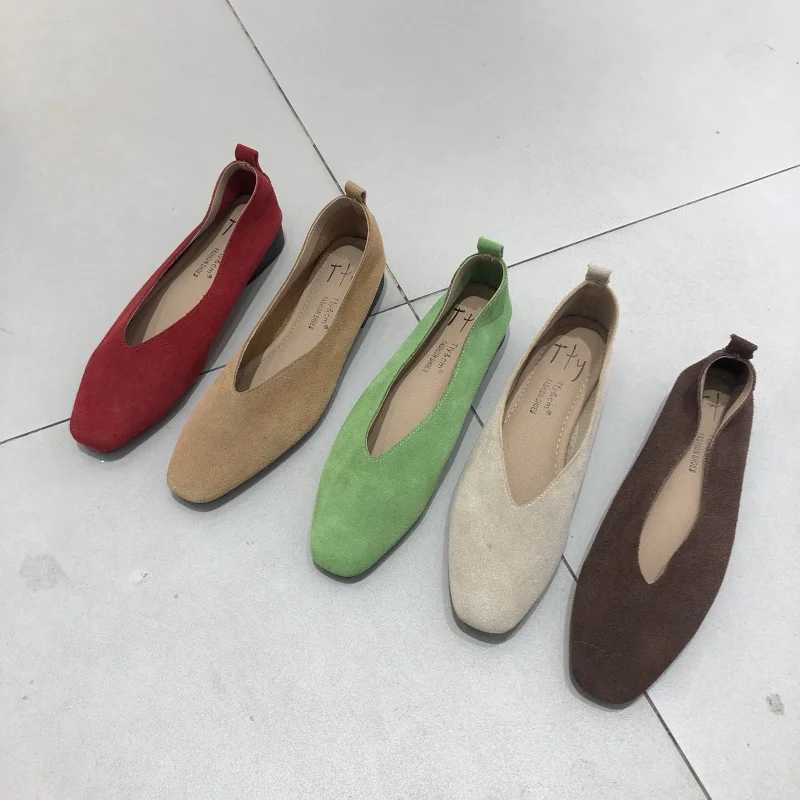 Bailamos womens square toe flat cushion comfortable leather ballet shoes womens dress shoes MUJI good product Z250403