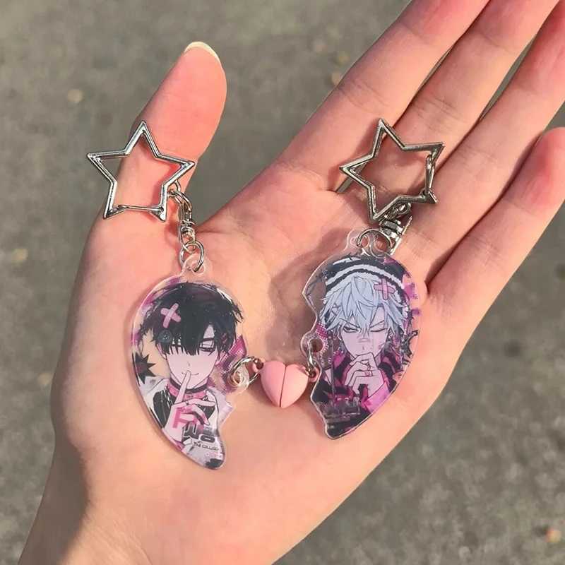 Anime ALIEN STAGE IVAN TILL Cosplay Keychain Unisex Acrylic Heart Magnet Pendant Key Chain 2Pcsset Keyring Bag Accessories GiftW251103