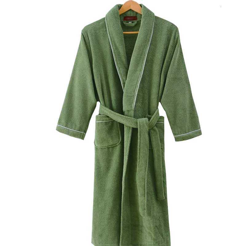 Winter Solid Color Thick Bathrobe Men 100 Cotton Long Towel Fleece Lovers Bathrobe Soft Hotel Robe Ladies Casual Homewear C251104