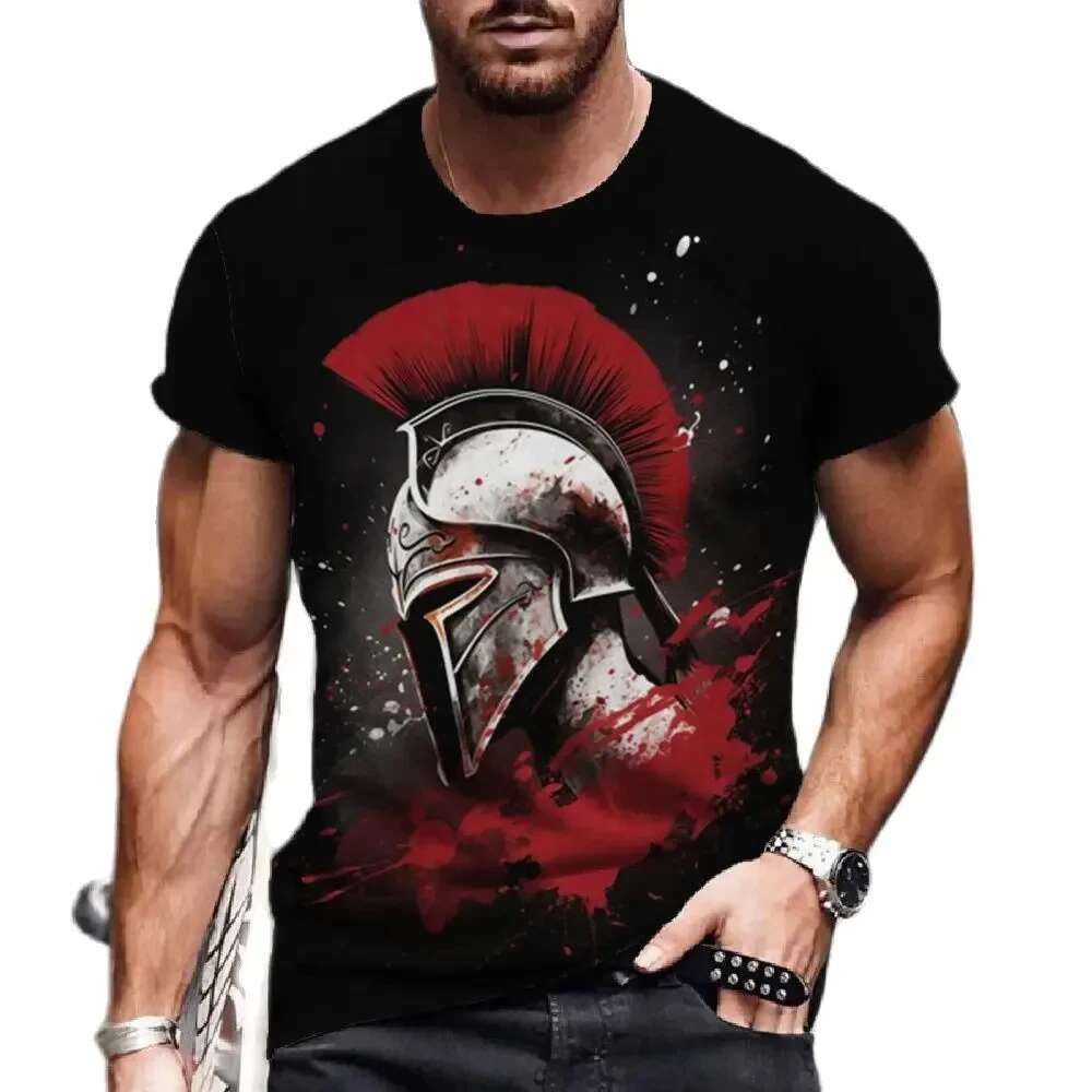 3d Printing Vintage Men Short Sleeve Tshirt Spartan Knight Graphic Daily Street Summer Casual Oversized Tops Male Shirts Tees