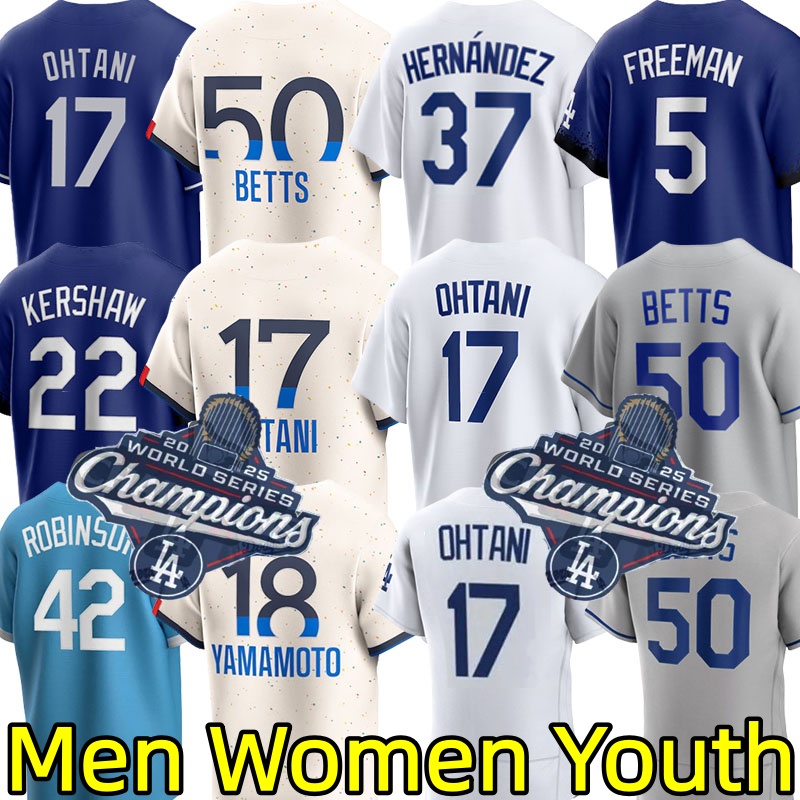 Dodgers World Series Baseball Jerseys Ohtani Shohei Mookie Betts Freddie Freeman Will Smith Teoscar Hernandez Yoshinobu Yamamoto Tommy Edman Max Muncy Jersey