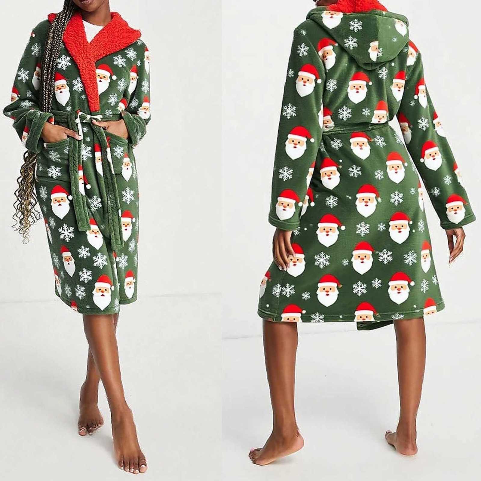 Christmas Womens Long Bathrobes Fashionable Soft Warm Reindeer Print Hooded Robes Loose Funny Christmas Robes C251104