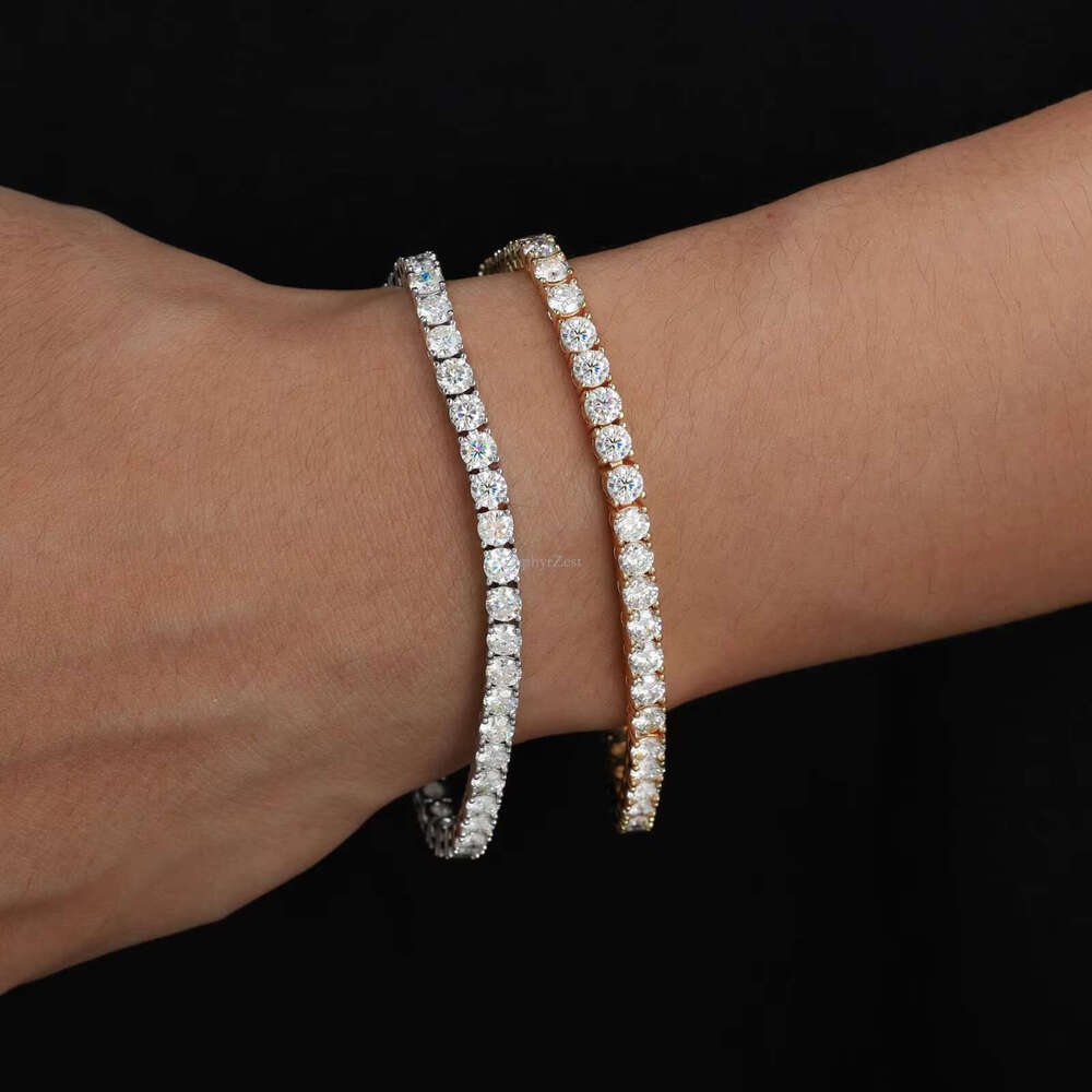 Fine Hip Hop Jewelry White Gold Plated Sterg Sier VVS Moissanite Dia Iced Out Tennis Chain Bracelet for Men Women