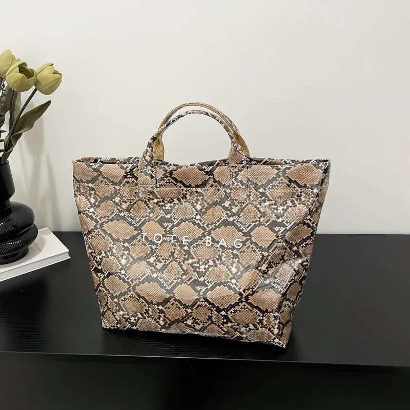 Retro Women's Tote Handbag Large Capacity PU Textured Top-Handle Bag Ladies Grocery Hand PVC Waterproof Daily Shopping Bags