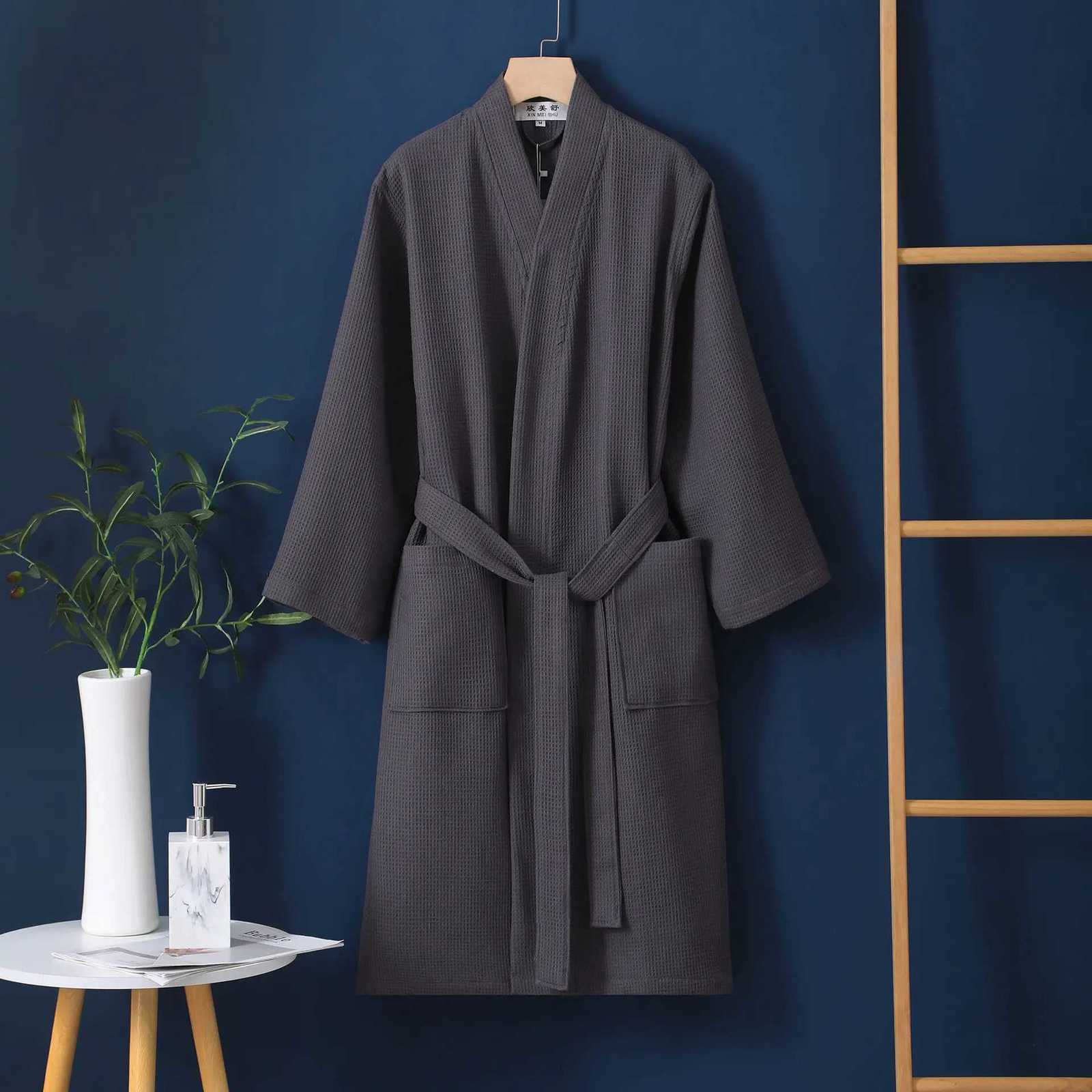 New Wedding Dress 100 Cotton Waffle Bathrobe Lightweight Spring Autumn Couples Sleepwear Winter Nightwear Womens Kimono Robe C251104