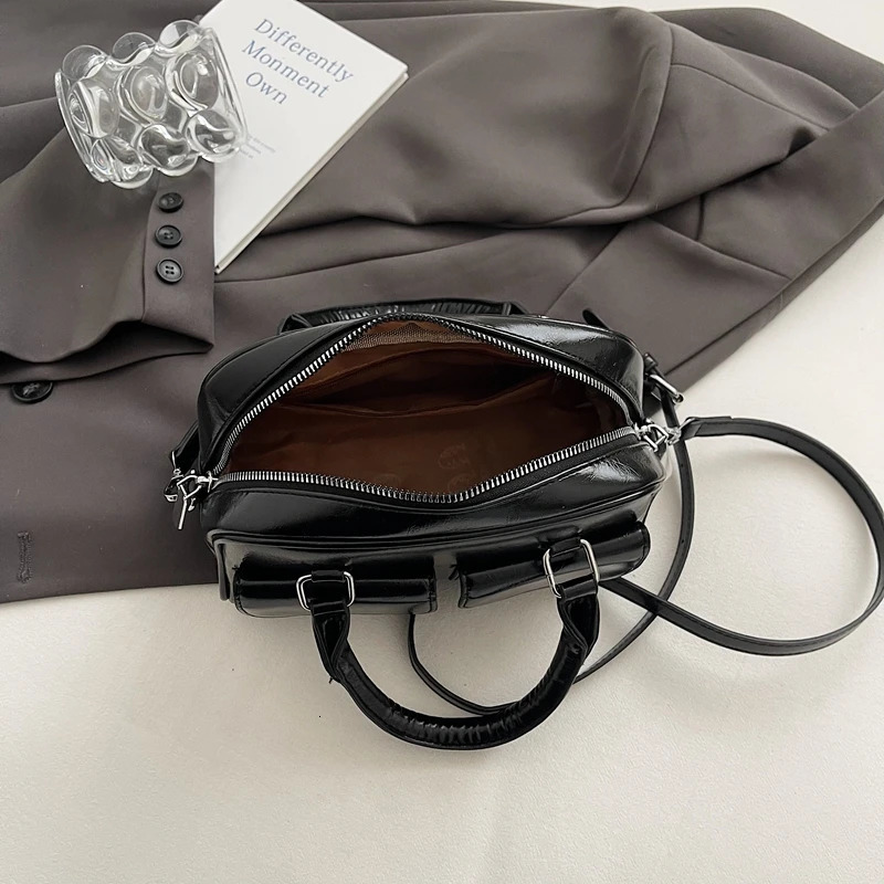 LEFTSIDE PU Leather Small Cross Body Bag Womens Shoulder Bag Y2K Short Handle Square Handbag Retro Handbag 250402