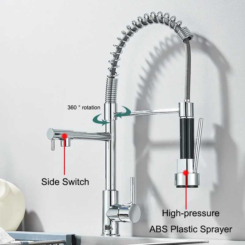 Wanmivezlo Pl Down Kitchen Sink Faucet Hot Cold Water Mixer Crane Tap with Dual Spout 360 Rotation High Faucet Deck Mounted Y251104