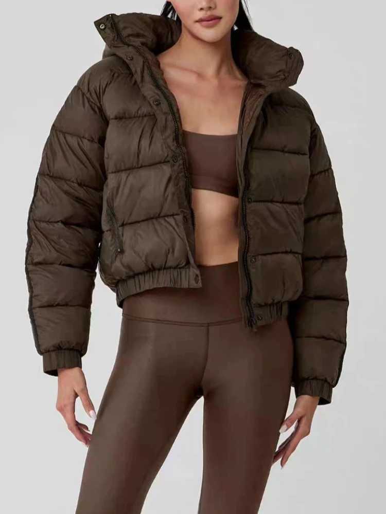 Autumn Winter Thicken Hooded Jacket Women Warm Cotton-padded Jacket Solid Color Fashion Zipper Stand-up Collar Womens Parkas J251104