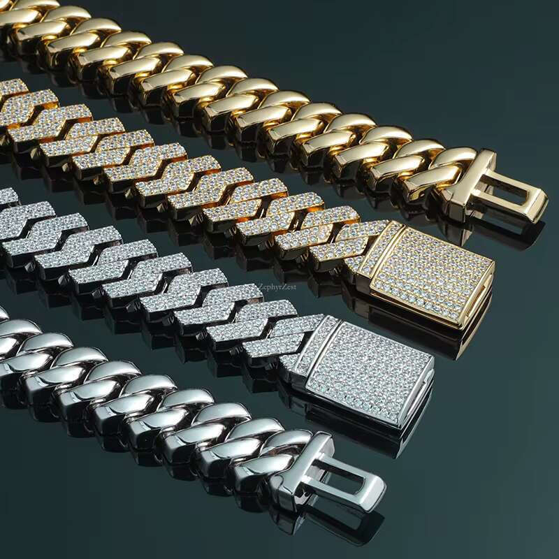 Pass Dia Test Hip Hop Jewelry Vvs Stone Shiny 2row 3row 4row Men Sterg Sier Necklace Moissanite Cuban k Chain