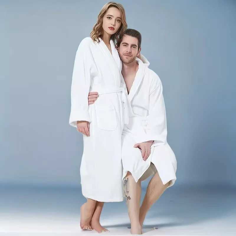 Winter Men Bathrobe Cotton Couples Pajamas Robe Lovers Sleepwear Towel Fleece Long Thincking Home Hotel Winter White Blue C251104