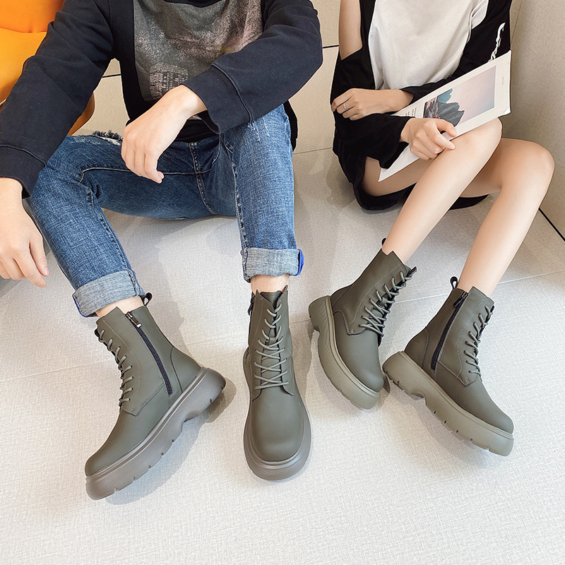 Martin women in the spring and autumn of 2025, new leather British thick soled midsole short for couples, men's motorcycle boots