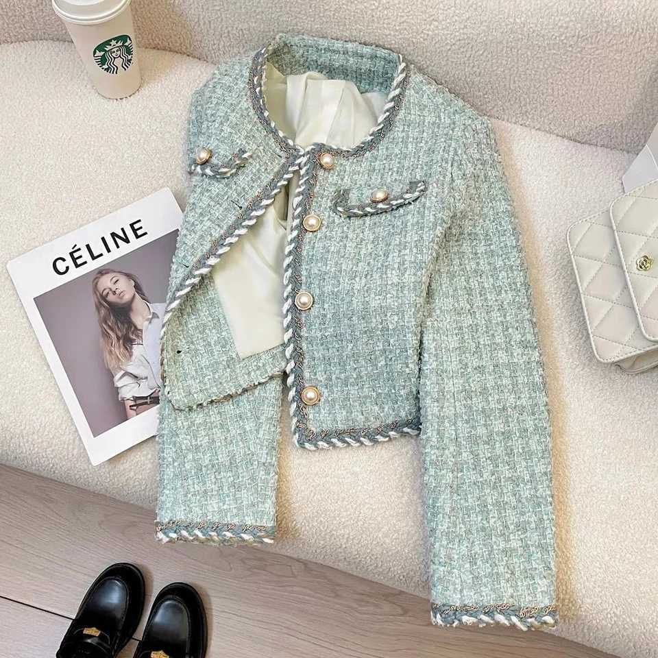 Exquisite Coarse Tweed Small fragrant style Short Coat Womens Spring Autumn 2025 New Round neck Socialite Jacket casual top J251103