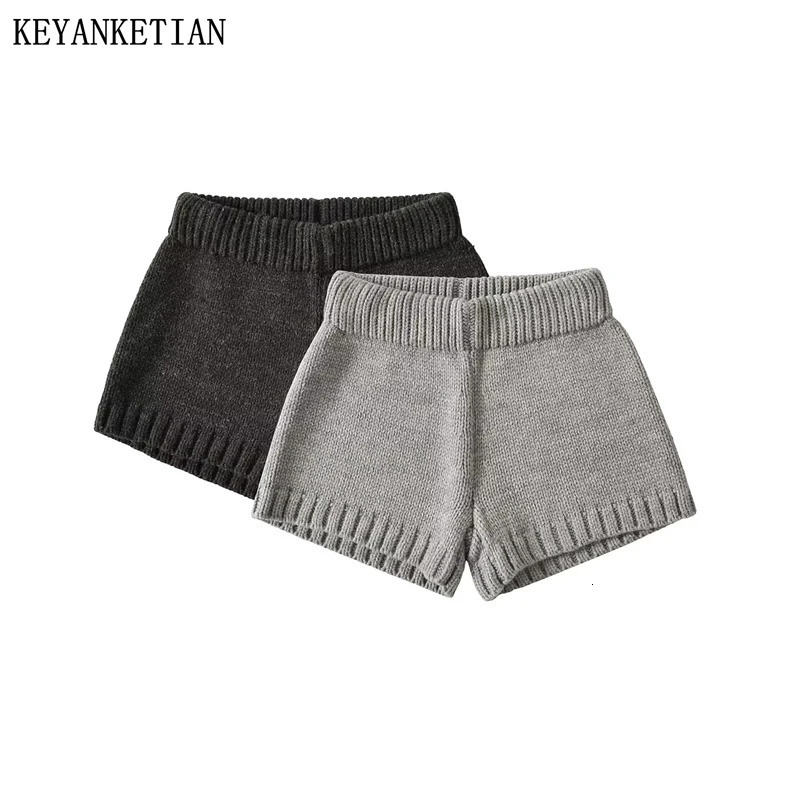 KEYANKETIAN 2025 Womens Solid Color Knitted Shorts Street Style Sweet Ultra Thin Coat Casual Wool Straight Pants 250401