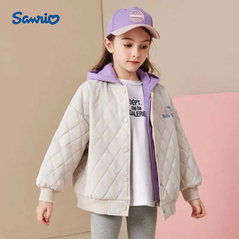 Sanrio Hot Hello Kitty Girl Cotton Clothes Winter Two Fake Pieces Cotton Coat Thicken Kawaii Hooded Coat Cartoon Fashion Jacket H251104