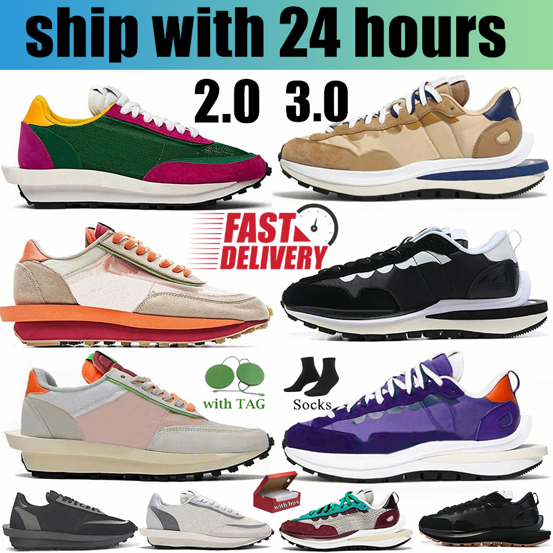 designer shoes Ldwaffle Running Shoes Sacais 2.0 3.0 Waffles Sail nylon White Gum Black Bright Citron Blue Game Royal Leather Suede mens Sneakers