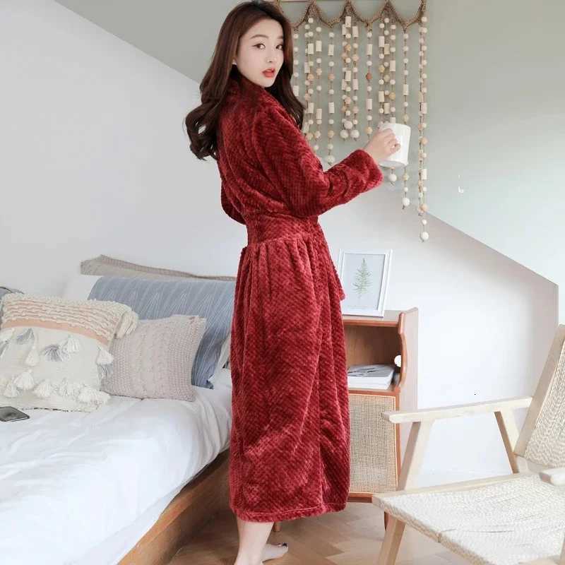 Winter Warm Coral Fleece Kimono Robe Gown Women Nightdress Sleepwear Nightwear Long Bathrobe Intimate Lingerie 2024 New Homewear C251104