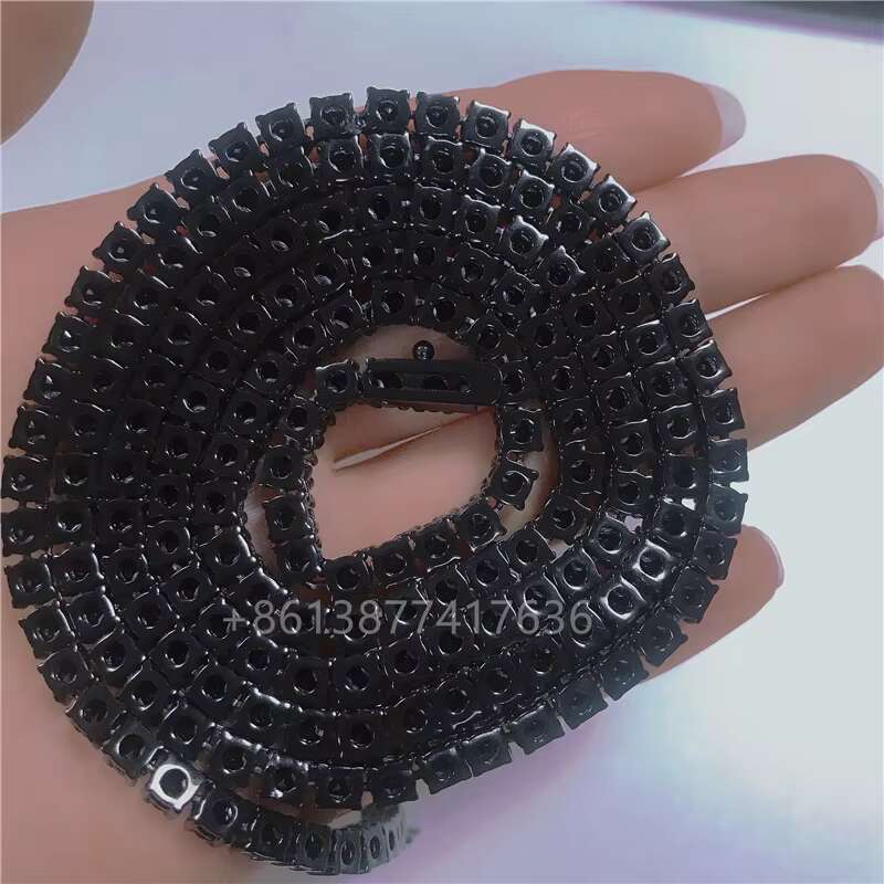 Custom Tennis Necklace 3mm 4mm 5mm One-side Clasp Black Moissanite Diamond Tennis Chain