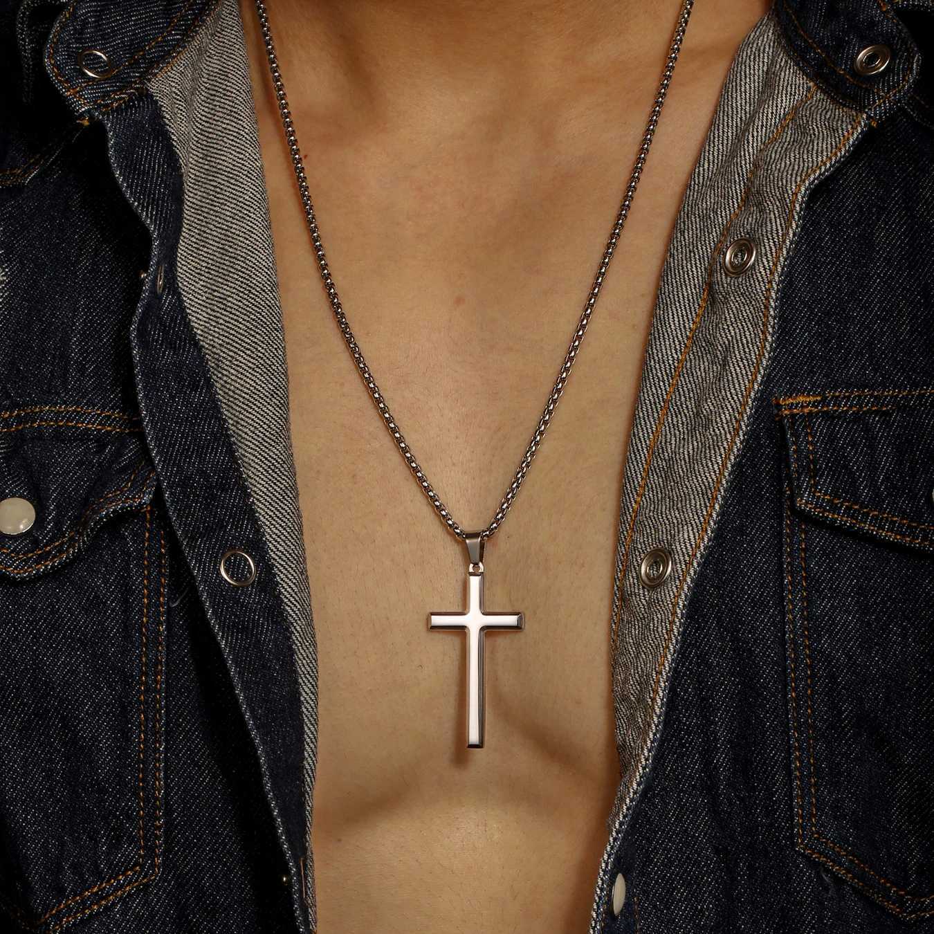 Collier Homme Spiritual Male Minimalism Stainless Steel Necklace Mans Jesus Cross Necklace for Man Collar HombreXJ251104