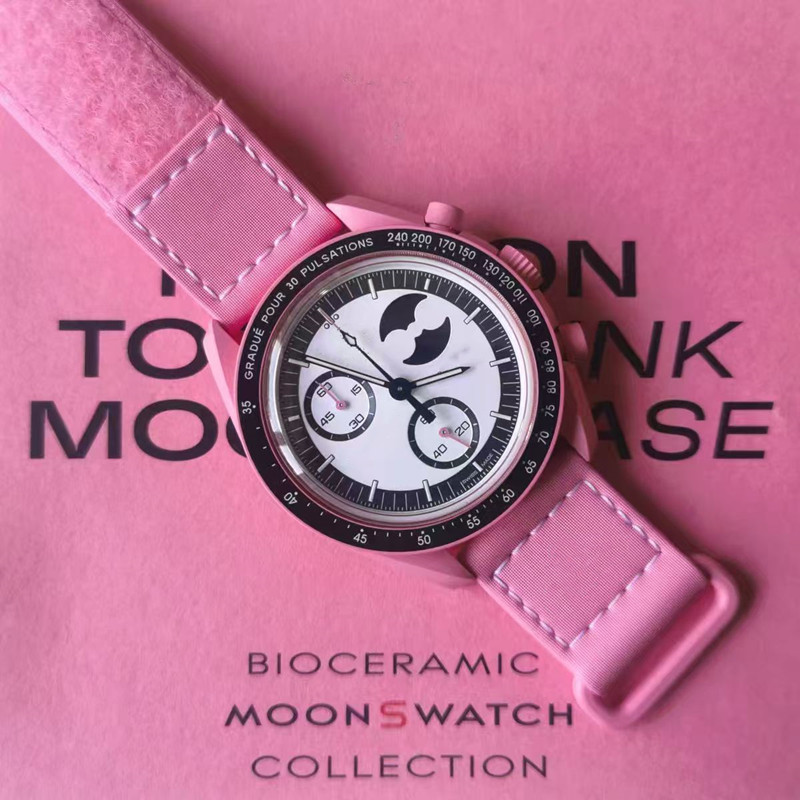 2025 new men's pink Moon Watch, bio-ceramic Planetary Moon Watch, full-function quartz Chronograph watch, 1965 42mm nylon limited Edition Master Watch