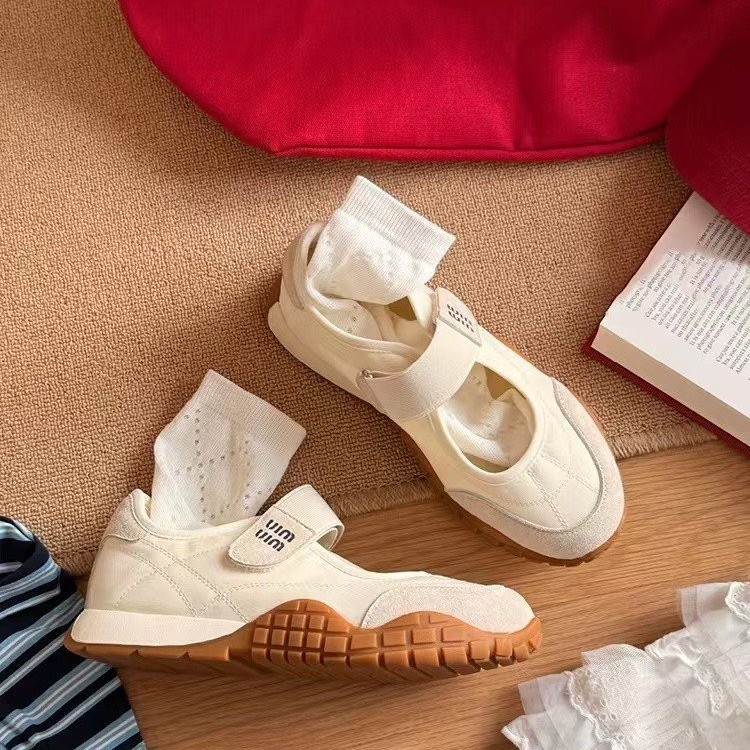designer shoes 2025 French Mary Jane women's shoes style thick sole all-match genuine leather breathable casual canvas shoes single shoes