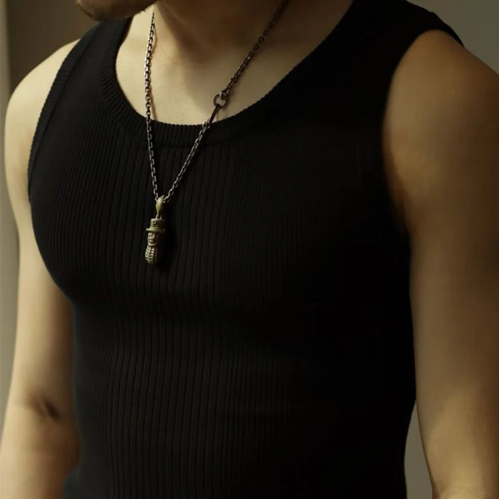 Mens streetwear casual solid color knitted vest sports vest gym bottom shirt autumn hardcover ribbed vest sleeveless tee 250402