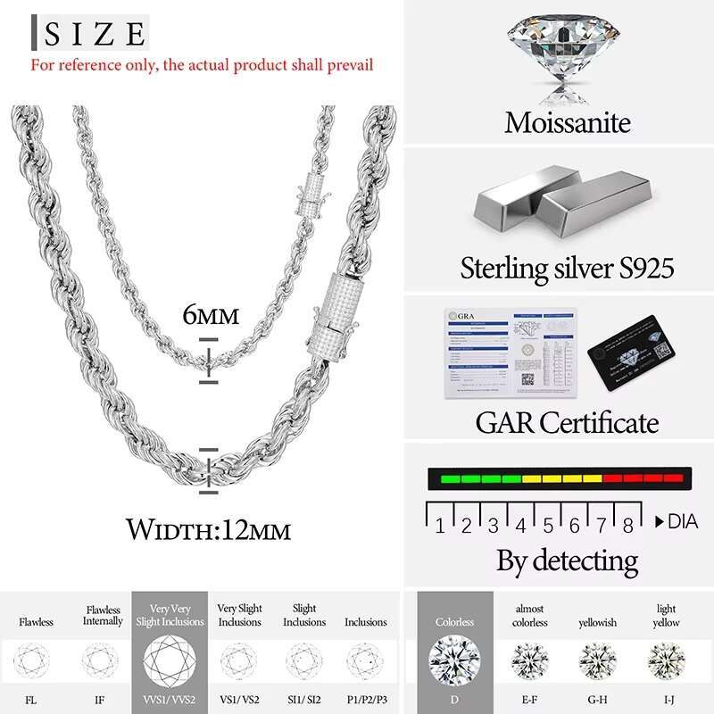 Rope Chain Necklace Fashion Jewelry Necklaces 3mm 4mm 5mm 12mm Personality 925 Silver Rope Chain for Men Women