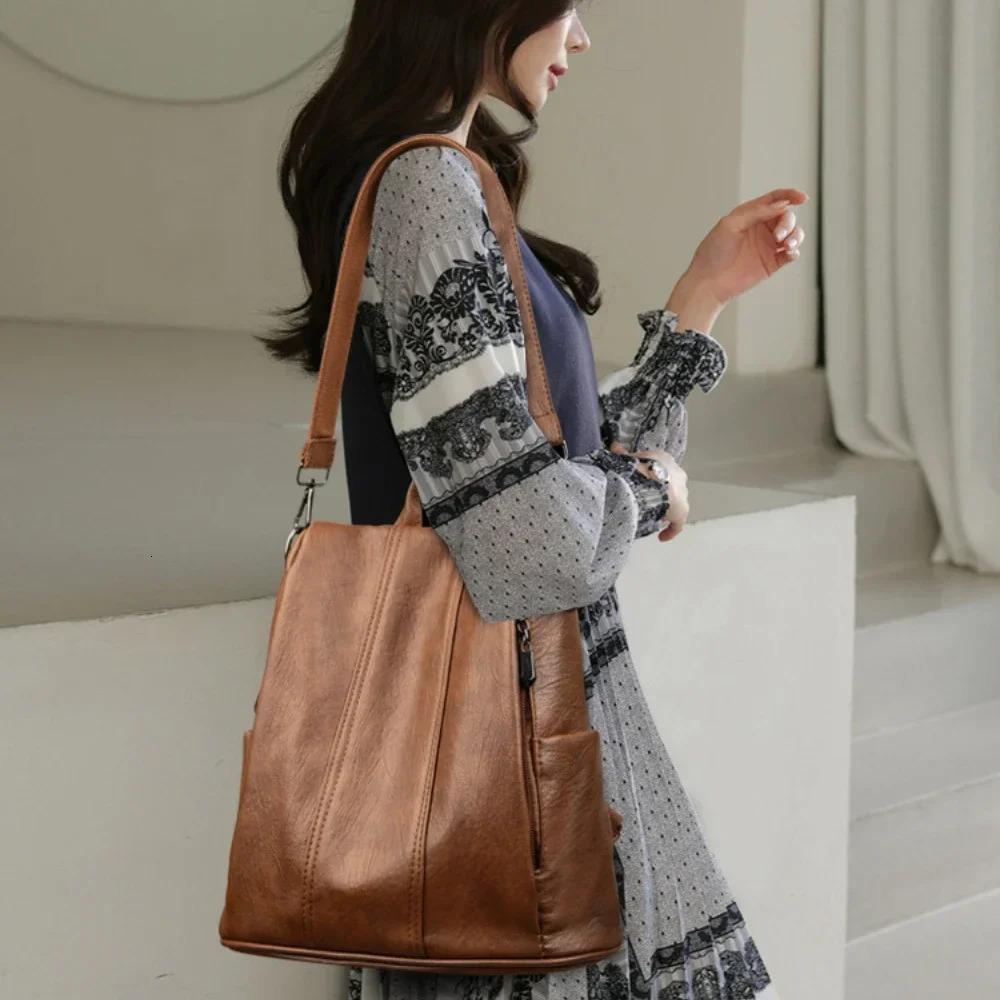 Anti Theft Backpack Purses High Quality Soft Leather Female Vintage Bag School Bags Travel Bagpack Ladies Bookbag Rucksack251104ww1