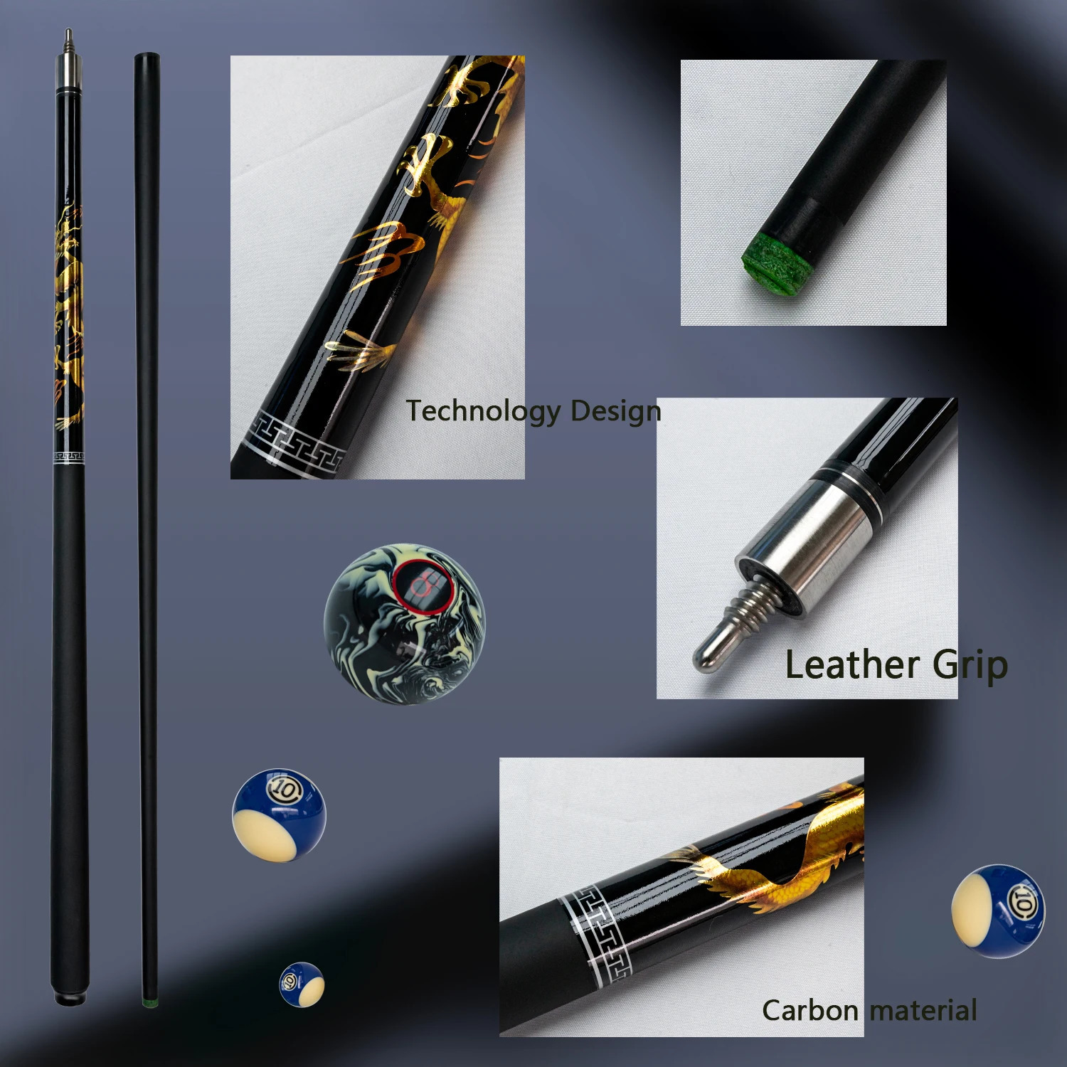 Professional Carbon Fiber Billiards Cue Stick Chinese Dragon n 13mm Tip Ideal for Nine Ball and Carom Durable 251104