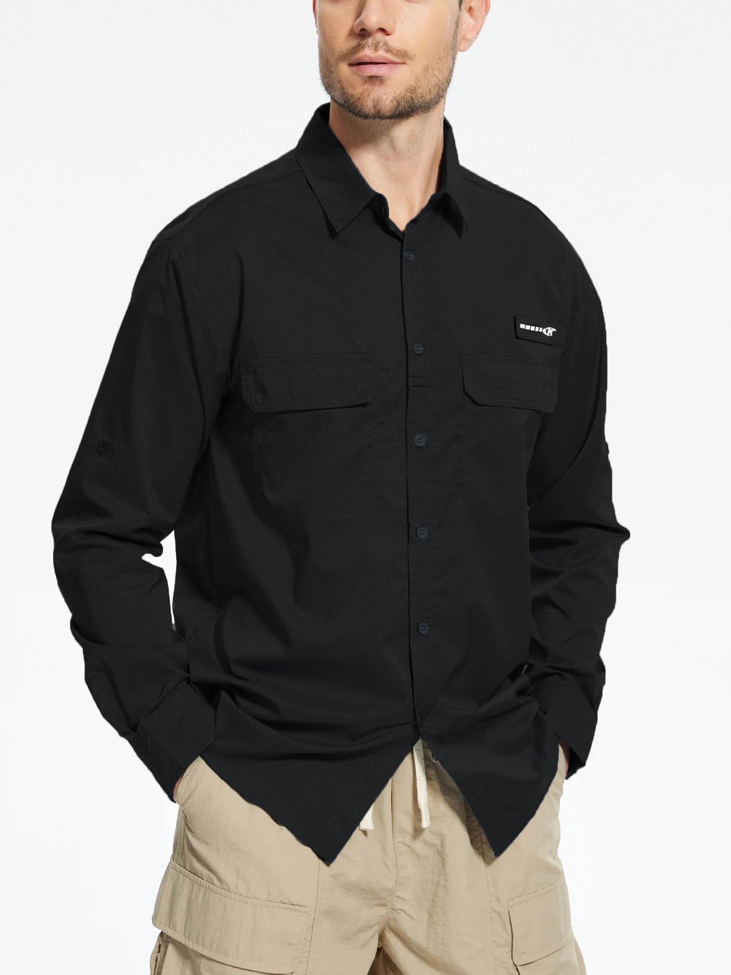 Summer UPF 50mens long sleeved fishing shirt Rush protective casual button down shirt breathable back net fishing shirt 250403