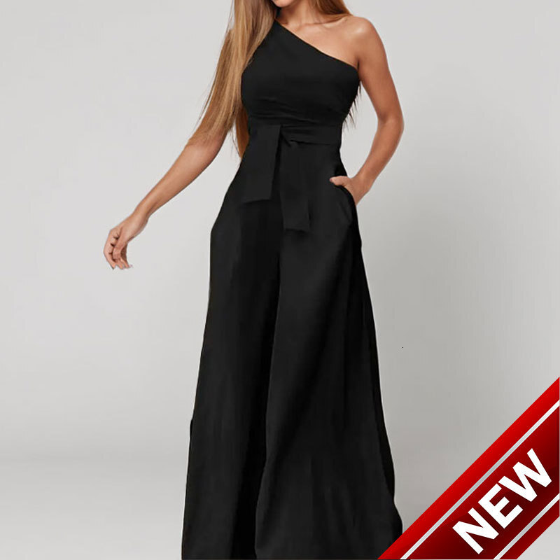 2025 new womens clothing single shoulder waist high waist slimming solid color temperament with jumpsuit for women