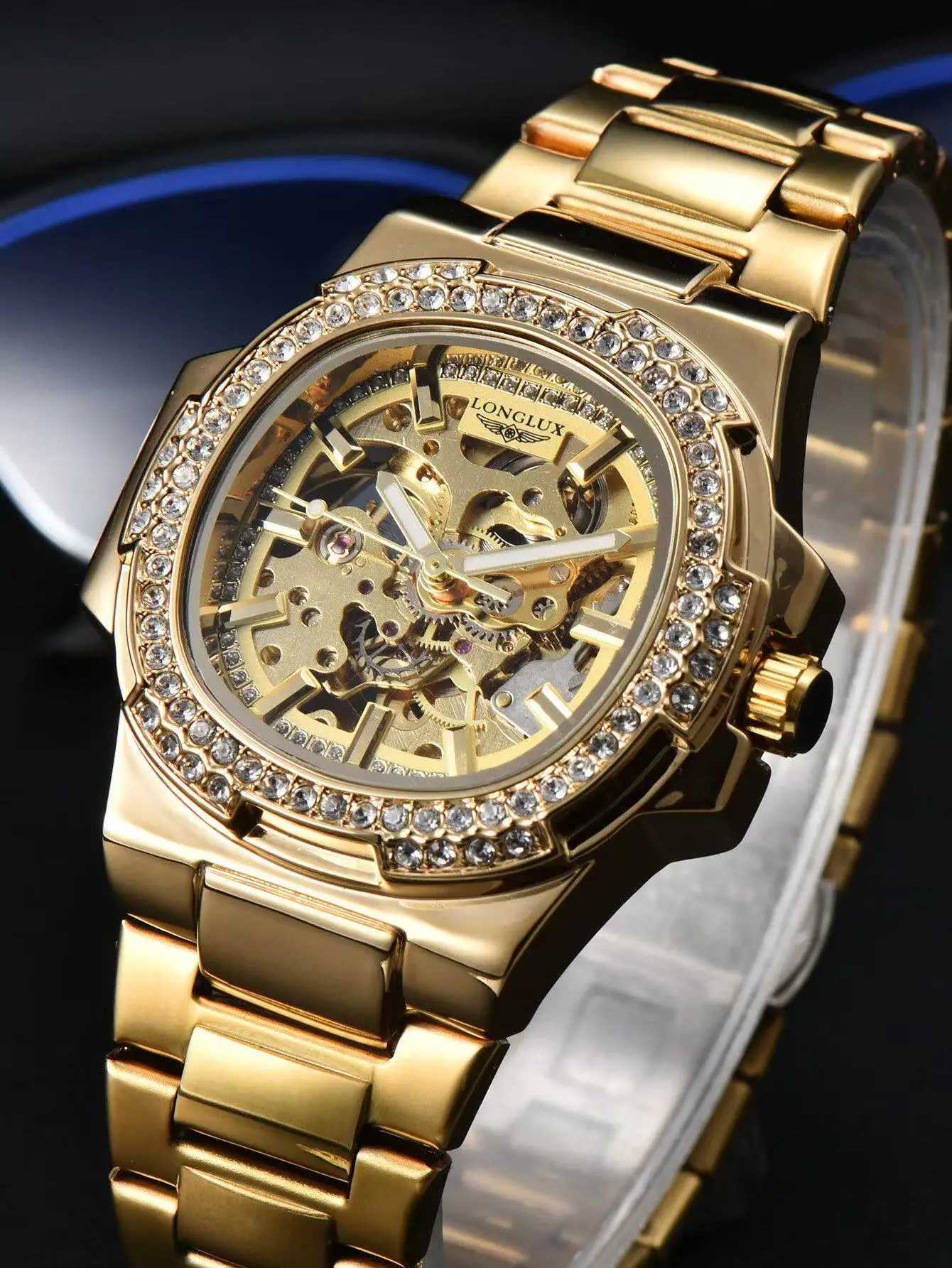 Men automatic watch luxury mechanical watches stainless steel skeleton waterproof diamond luminous mens watch Boyfriends GiftT251104