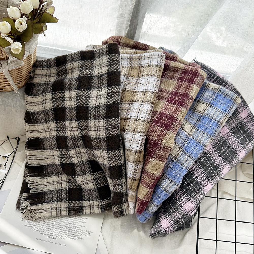 K305 Cross-border plaid imitation cashmere winter scarf custom-made 2024 fashionable warm short beard office shawl female agency