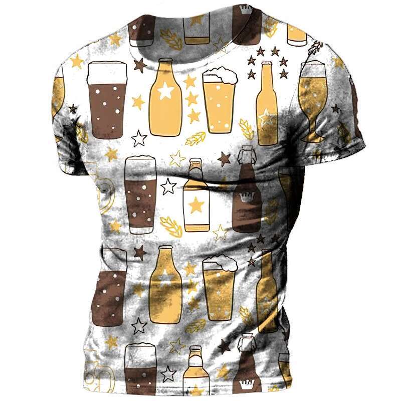 Summer Vintage Beer 3D Haruku Printed Men Women Party Personality Hip Hop Street Fashion Crew Neck Short-Sleeved T-shirt Top