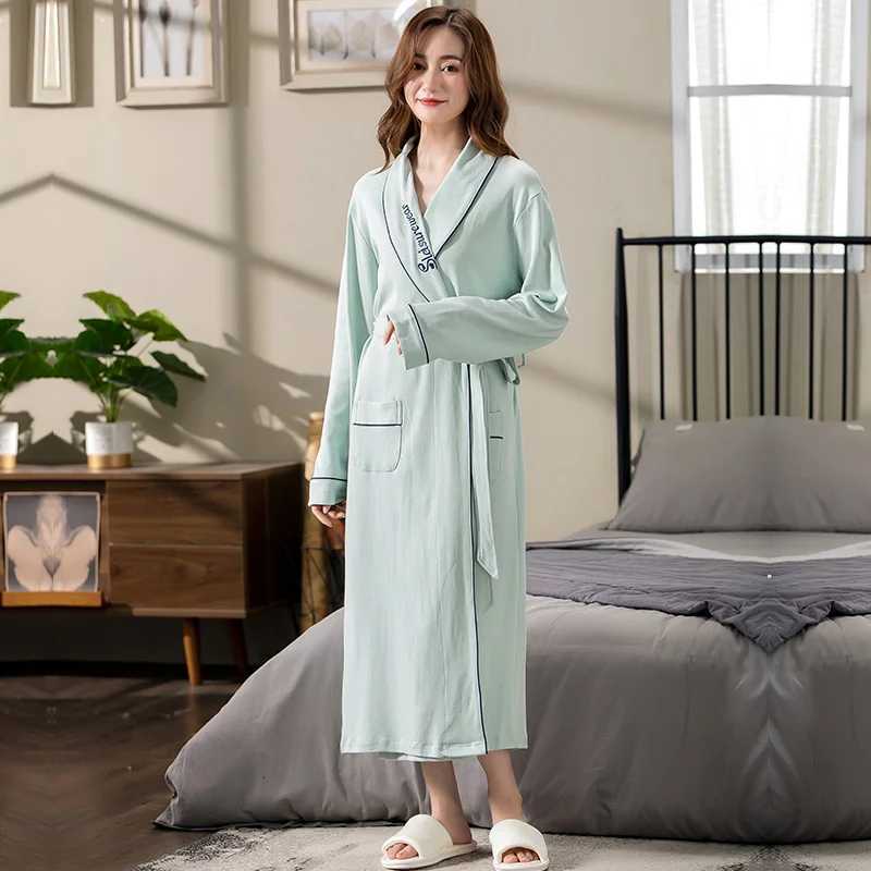 Womens autumn cotton robes big yards M-4XL letter pattern bathrobes morning house coat medium long spring nightgown spa kimono C251104