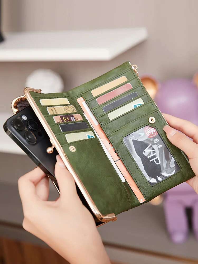 2025 new solid color multifunctional long wallet retro tote bag coin wallet designer women's card clip zipper wallet2