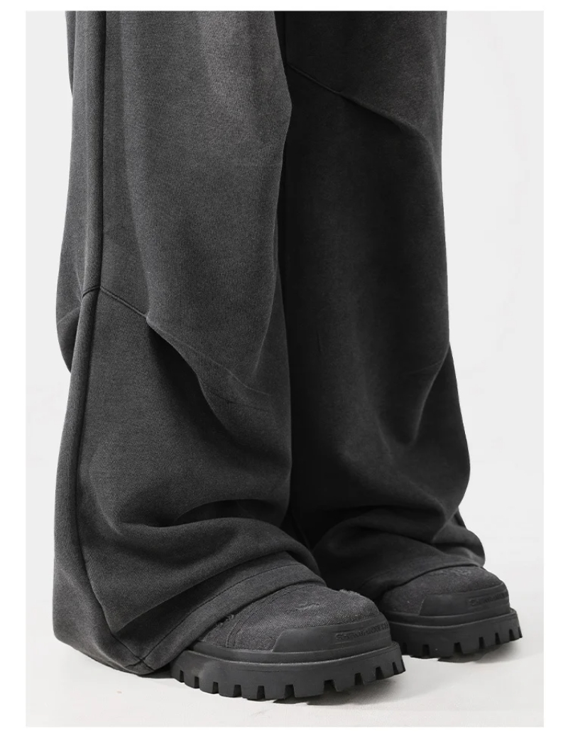 2025 Spring Pleated Design Washed Pants Men's American Street Drawstring Niche Casual Wide Leg Trousers New Fashion Z260315