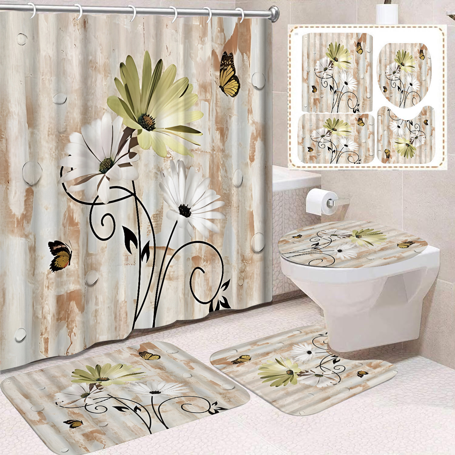 YL-37629 Popular 3D Digital Shower Curtain with Kitty Shower Design, Bathroom Dry and Wet Separation, Polyester with Hooks