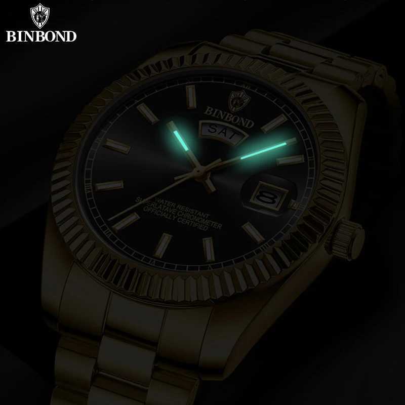 BINBOND Mens Brand Fashion Business Sports Quartz Watch 30M Waterproof Luminous Classic Calendar Creative Clock Mens WristwatchT251104