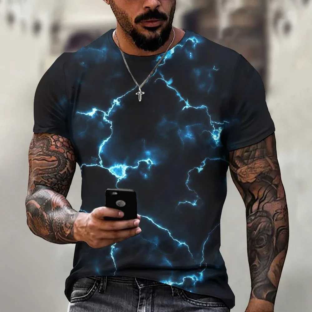 Lightning Graphic Mens T-shirt Short Sleeve 3D Printed Street Style Mens T-shirt 5XL Large O-neck Casual Fashion Summer Top W250403