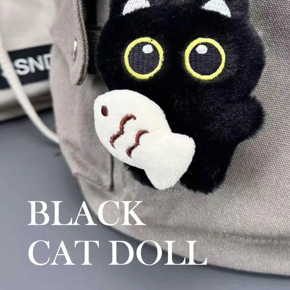 Cute Cartoon Plush Black Cat Keychain Bag Pendant Decoration Kawaii Stuffed Doll Toy Car Keyring Accessories Couples Gift C251104