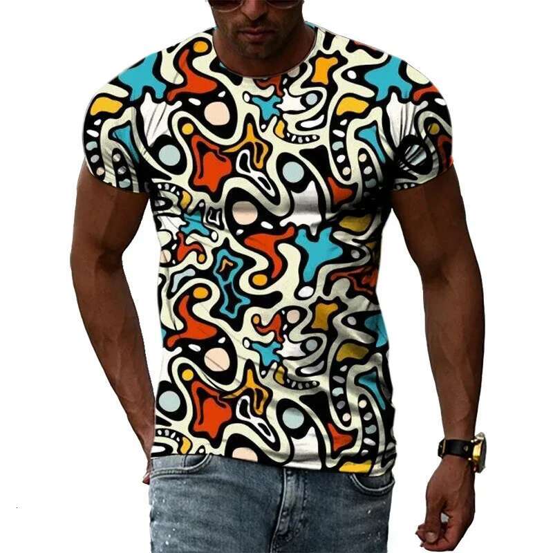 Men's abstract color 3D printed T-shirt, personalized casual shirt, street style, hip-hop, Haruku, short sleeved