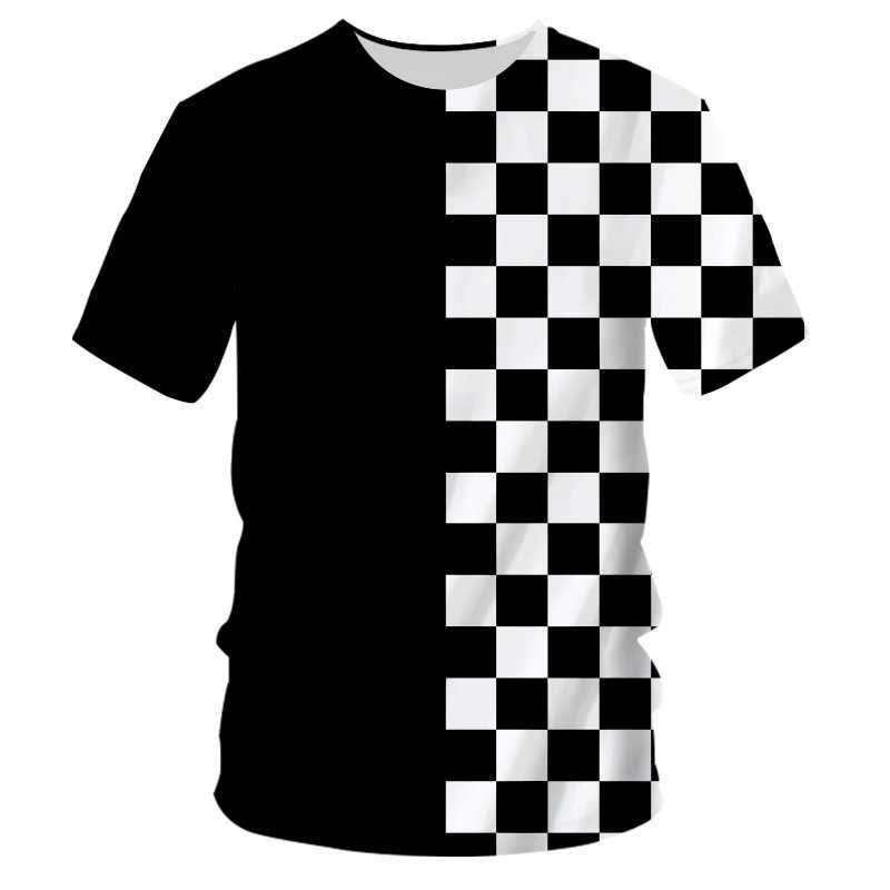 Fashion striped checkered pattern mens and womens casual 3D printed hip-hop Harajuku personalized round neck short sleeved shirt W250403