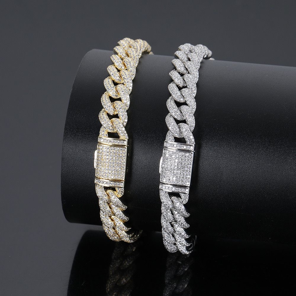 Round Moissanite k Chain 13MM Baguette Dia Necklace Sier Hip Hop Iced Out Cuban Chains