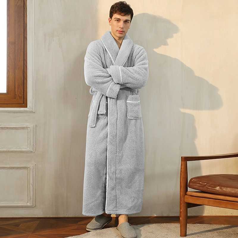 SHiONFA Mens Long Sleeve Soft Robe Thick Cotton Velvet Nightgown Warm Extended Sleepwear for Autumn Winter C251104